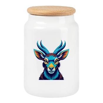 Antelope Colorful Kawaii Cartoon Character Clipart - Cookie Jar with Wooden Lid - white - Front