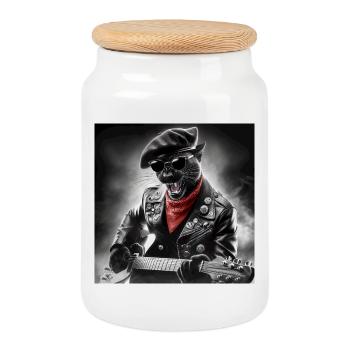 Panthère Noir Musicien Rebel - Boîte à biscuits avec couvercle en bois - blanc - Devant