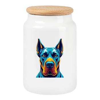 Great Dane Dog Colorful Kawaii Cartoon Character - Cookie Jar with Wooden Lid - white - Front