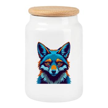 renard coloré kawaii dessin animé personnage clipart - Boîte à biscuits avec couvercle en bois - blanc - Devant