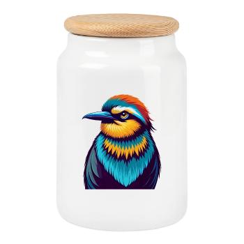 Bee Eater Colorful Kawaii Cartoon Character Pet - Cookie Jar with Wooden Lid - white - Front