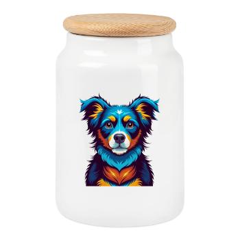 chien coloré kawaii dessin animé personnage clipart - Boîte à biscuits avec couvercle en bois - blanc - Devant