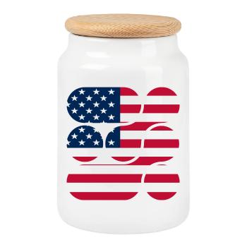 OCHOOO - USA - Cookie Jar with Wooden Lid - white - Front