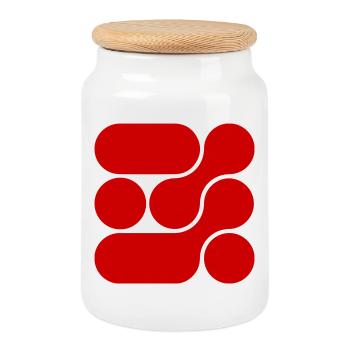 OCHOOO - RED - Cookie Jar with Wooden Lid - white - Front
