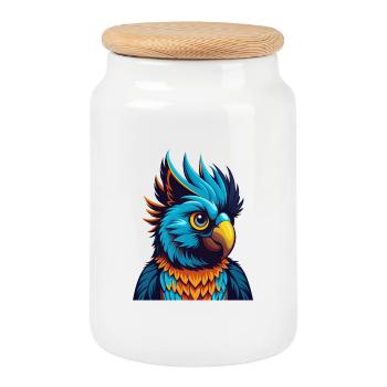 Cacatoès Coloré Kawaii Dessin Animé Personnage Clipart - Boîte à biscuits avec couvercle en bois - blanc - Devant