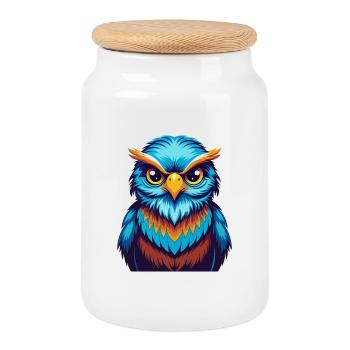 Bird Colorful Kawaii Cartoon Character Clipart - Cookie Jar with Wooden Lid - white - Front
