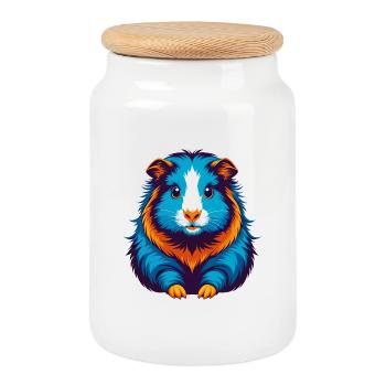 Cochon d’Inde Coloré Kawaii Dessin animé Personnage Animal de compagnie - Boîte à biscuits avec couvercle en bois - blanc - Devant