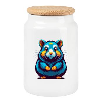 Hamster Colorful Kawaii Cartoon Character Clipart - Cookie Jar with Wooden Lid - white - Front