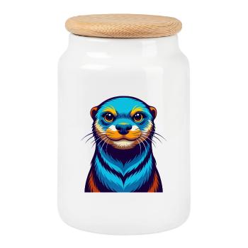 Otter Colorful Kawaii Cartoon Character Clipart - Cookie Jar with Wooden Lid - white - Front