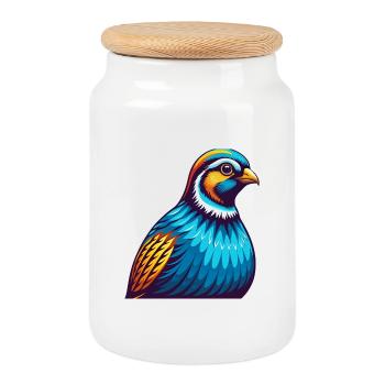 perdrix coloré kawaii personnage de dessin animé animal de compagnie - Boîte à biscuits avec couvercle en bois - blanc - Devant