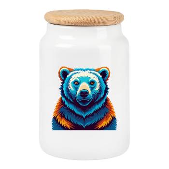 ours polaire coloré kawaii dessin animé personnage animal de compagnie - Boîte à biscuits avec couvercle en bois - blanc - Devant