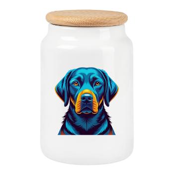 Labrador Retriever Chien Coloré Kawaii Dessin Animé Animal de compagnie - Boîte à biscuits avec couvercle en bois - blanc - Devant