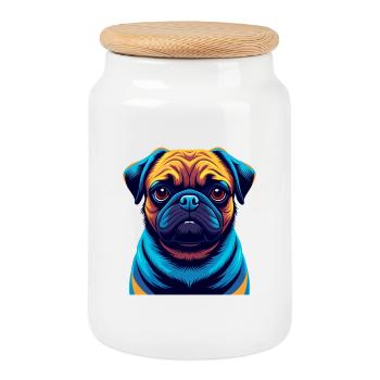 Pug Dog Colorful Kawaii Cartoon Character Clipart - Cookie Jar with Wooden Lid - white - Front