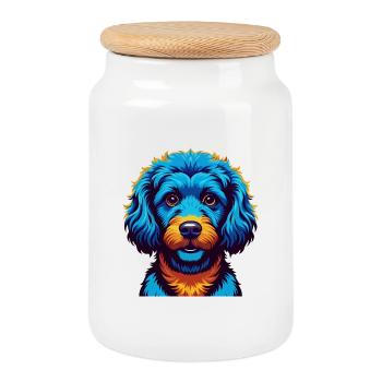 Poodle Dog Colorful Kawaii Cartoon Character Pet - Cookie Jar with Wooden Lid - white - Front