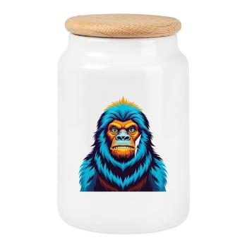 Yeti Bunte Kawaii Cartoon Figur Clipart - Keksdose mit Holzdeckel - Weiß - Vorne