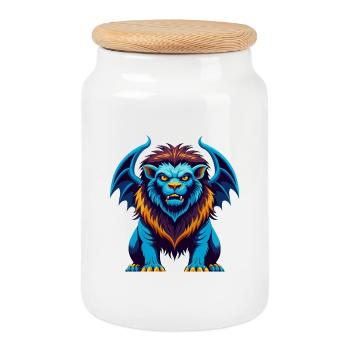 Manticore Coloré Kawaii Dessin Animé Personnage Animal de compagnie - Boîte à biscuits avec couvercle en bois - blanc - Devant