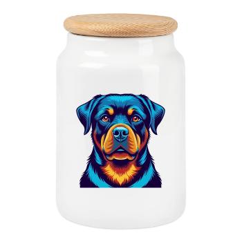 Rottweiler chien personnage de dessin animé kawaii coloré - Boîte à biscuits avec couvercle en bois - blanc - Devant