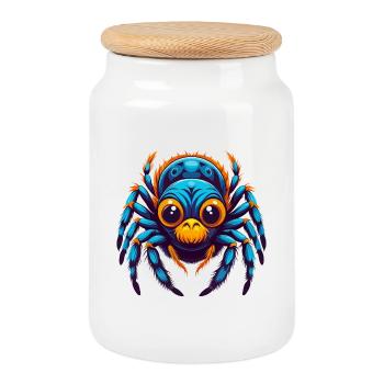 araignée coloré Kawaii personnage de dessin animé Clipart - Boîte à biscuits avec couvercle en bois - blanc - Devant