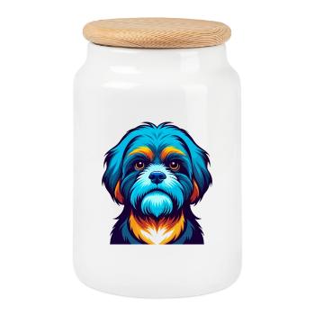 Shih Tzu Chien Coloré Kawaii Dessin Animé Personnage Animal de compagnie - Boîte à biscuits avec couvercle en bois - blanc - Devant
