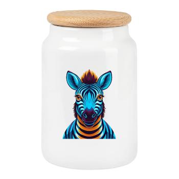 Zebra Bunte Kawaii Cartoon Figur Clipart - Keksdose mit Holzdeckel - Weiß - Vorne
