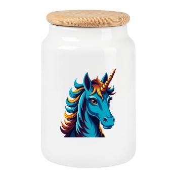 Licorne coloré Kawaii Dessin animé Personnage Clipart - Boîte à biscuits avec couvercle en bois - blanc - Devant