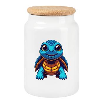 Turtle Colorful Kawaii Cartoon Character Clipart - Cookie Jar with Wooden Lid - white - Front