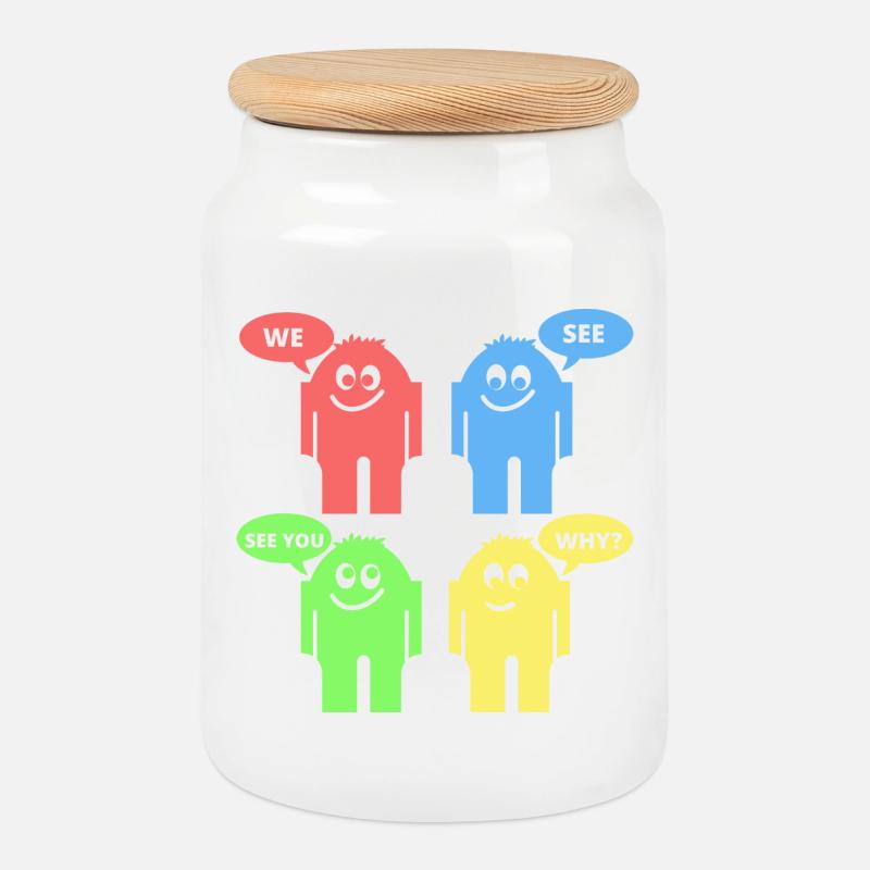 Funny Men - Cookie Jar with Wooden Lid - white