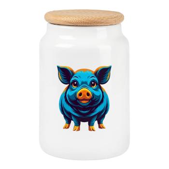 cochon coloré kawaii personnage de dessin animé clipart - Boîte à biscuits avec couvercle en bois - blanc - Devant