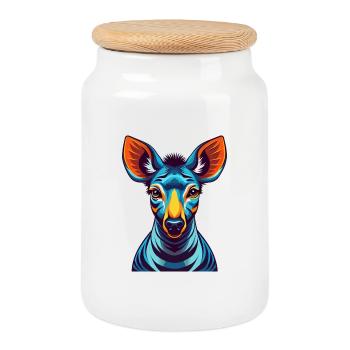 Okapi Bunte Kawaii Cartoon Figur Clipart - Keksdose mit Holzdeckel - Weiß - Vorne