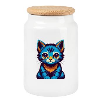 Kitten Colorful Kawaii Cartoon Character Clipart - Cookie Jar with Wooden Lid - white - Front