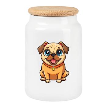 Pug Dog Cute Cartoon Character Kawaii Clipart - Cookie Jar with Wooden Lid - white - Front