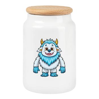 Yeti Niedliche Zeichentrickfigur Kawaii Clipart - Keksdose mit Holzdeckel - Weiß - Vorne