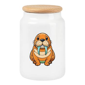 Walross Niedliche Zeichentrickfigur Kawaii Clipart - Keksdose mit Holzdeckel - Weiß - Vorne