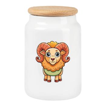 Ram Niedliche Zeichentrickfigur Kawaii Clipart - Keksdose mit Holzdeckel - Weiß - Vorne