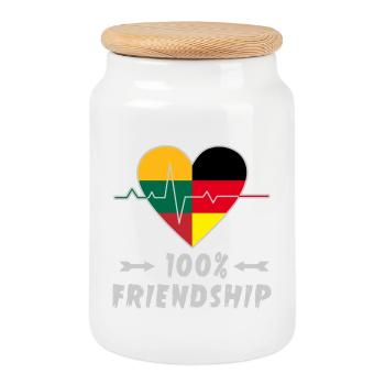 Lithuania and Germany 100% friendship - Cookie Jar with Wooden Lid - white - Front