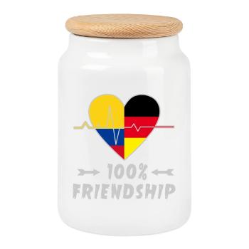Colombia and Germany 100% friendship - Cookie Jar with Wooden Lid - white - Front