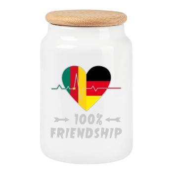 Cameroon and Germany 100% friendship - Cookie Jar with Wooden Lid - white - Front
