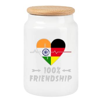 Indien und Deutschland 100% Freundschaft - Keksdose mit Holzdeckel - Weiß - Vorne