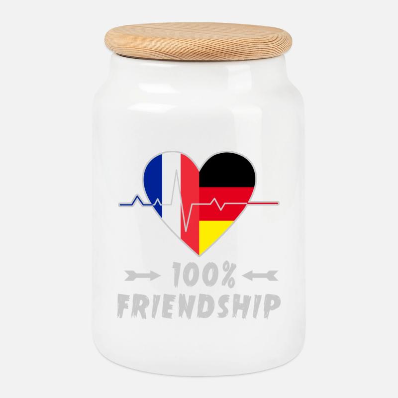Frankreich und Deutschland 100% Freundschaft - Keksdose mit Holzdeckel - Weiß