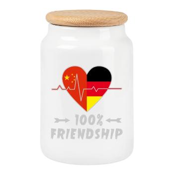 China and Germany 100% friendship - Cookie Jar with Wooden Lid - white - Front