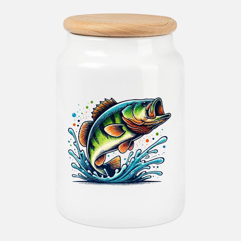 Big Bass - Cookie Jar with Wooden Lid - white