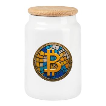 Mosaïque Bitcoin - Boîte à biscuits avec couvercle en bois - blanc - Devant