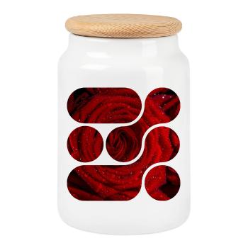 OCHOOO - Red Rose - Cookie Jar with Wooden Lid - white - Front
