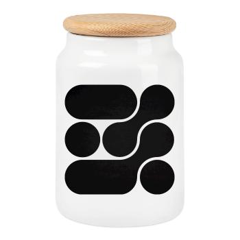 OCHOOO - Black - Cookie Jar with Wooden Lid - white - Front
