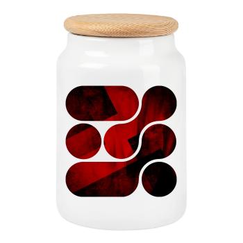 OCHOOO - Dark Red - Cookie Jar with Wooden Lid - white - Front