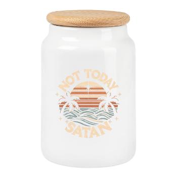 Pas aujourd’hui Satan : Humour rétro sur la plage - Boîte à biscuits avec couvercle en bois - blanc - Devant