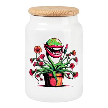 Plante carnivore - Boîte à biscuits avec couvercle en bois - blanc - Devant