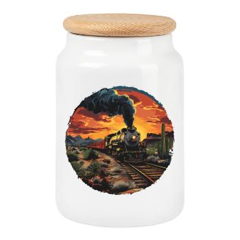 Railway Portrait - Cookie Jar with Wooden Lid - white - Front