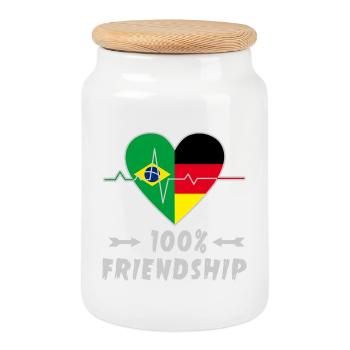 Brasilien und Deutschland 100% Freundschaft - Keksdose mit Holzdeckel - Weiß - Vorne