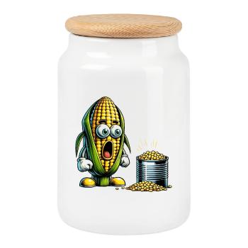 Funny corn design - Cookie Jar with Wooden Lid - white - Front